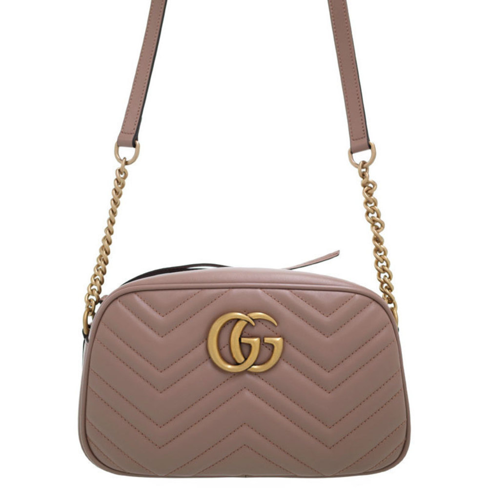 Gucci GG Marmont Quilted Small Shoulder Bag Pink Beige